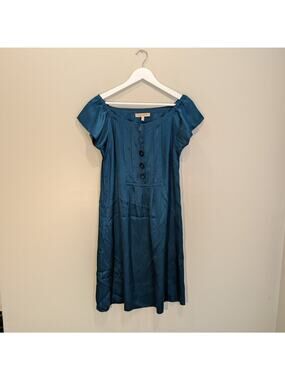 See by Chloe Silk Midi Dress Green Teal Holiday Party NYE Festive Glam - Size 8